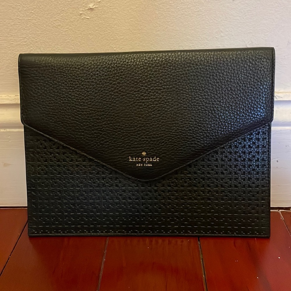 NWOT: Kate Spade Black Leather Envelope Clutch Purse